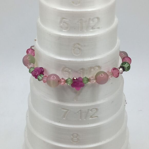 Artisan Art Glass Bead and Crystals Sterling Toggle Bracelet 925 - Picture 9 of 9